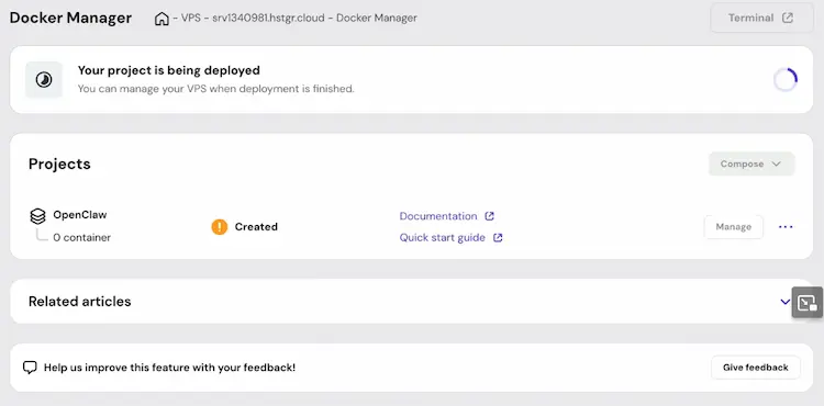 hostinger openclaw setup_Docker Manager in hPanel